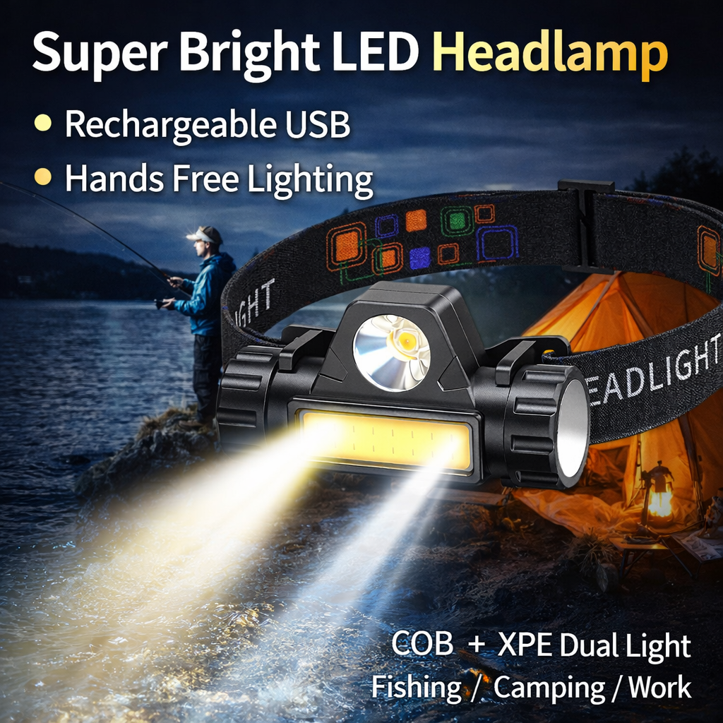 LED Sensor Headlamp Rechargeable USB Head Light Mini Headlamp Flashlight for Camping Running Fishing Night Work Bright Outdoor Head Torch Long Battery Life Hands Free Light