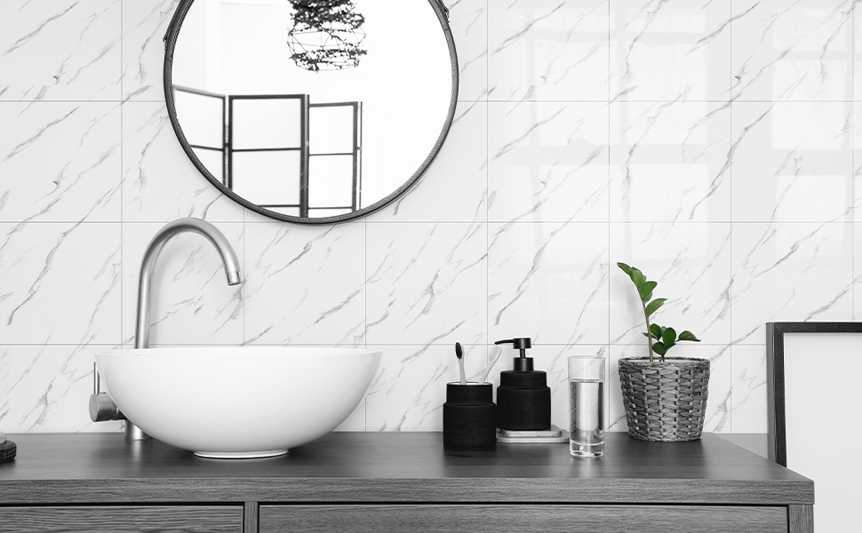 10Pcs 3D Wall Sticker Brick Foam Wallpaper Self Adhesive Waterproof Wall Panel for Kitchen Bathroom Living Room Marble Tile Effect DIY Home Decor Wall Covering