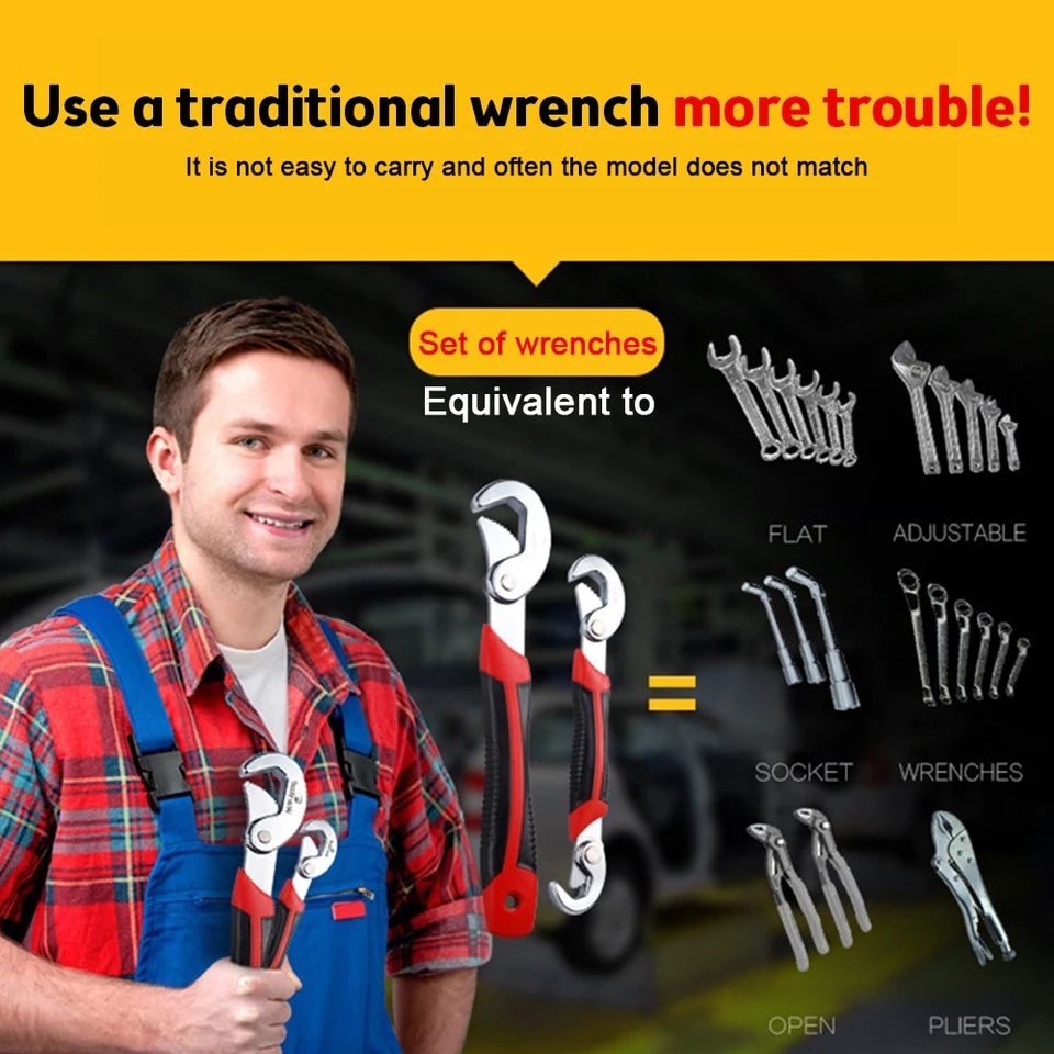 2PCS Universal Wrench Set Adjustable Spanner Multi Function Tool for Plumbing Auto Repair Quick Grip Self Adjusting Wrench Heavy Duty Durable Hand Tool for Home Garage Workshop Use
