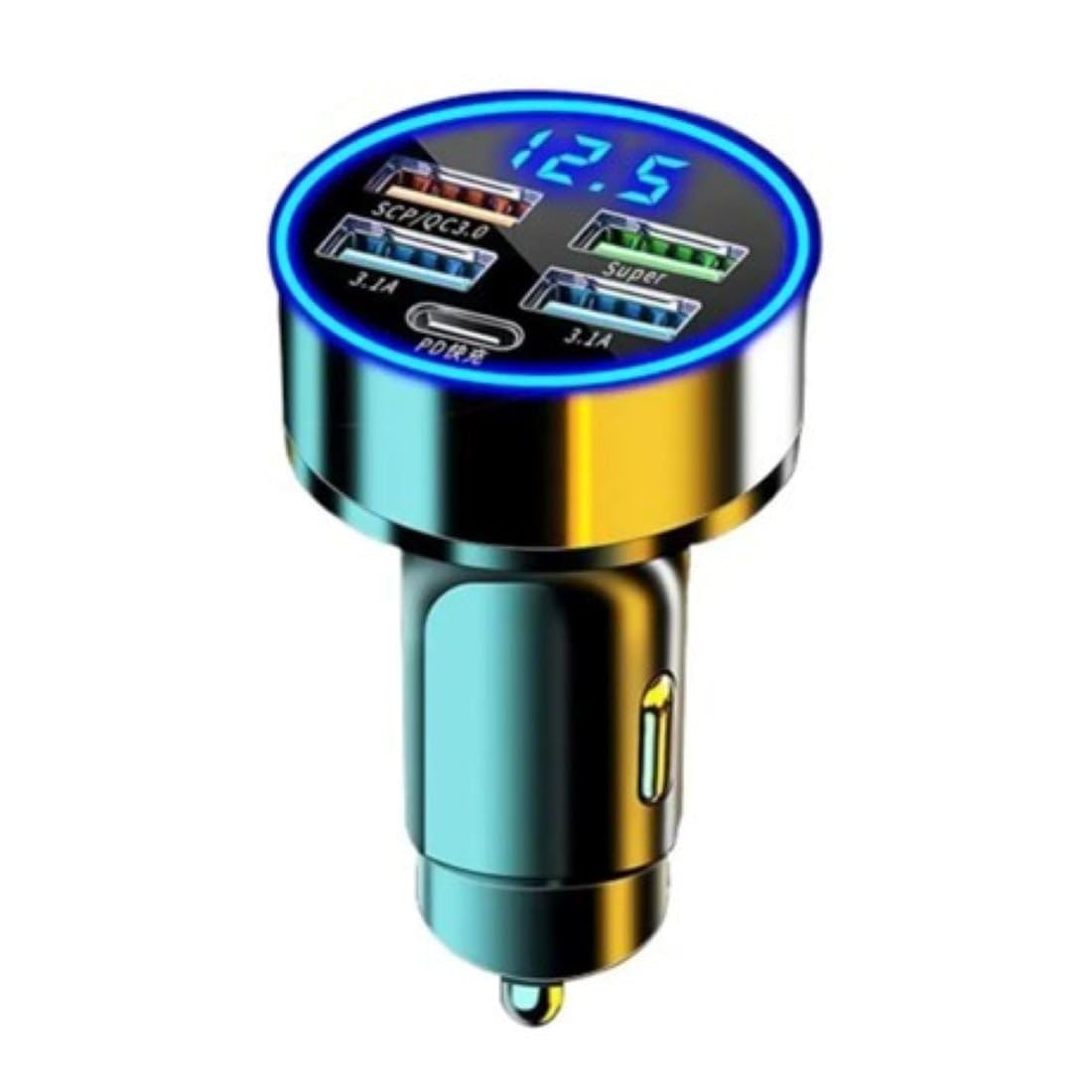 120W Car Charger 5 Port USB Fast Charging Adapter with PD USB C Cigarette Lighter Charger LED Voltage Display Multi Port Car Charger for iPhone Android Phones Tablet GPS Devices