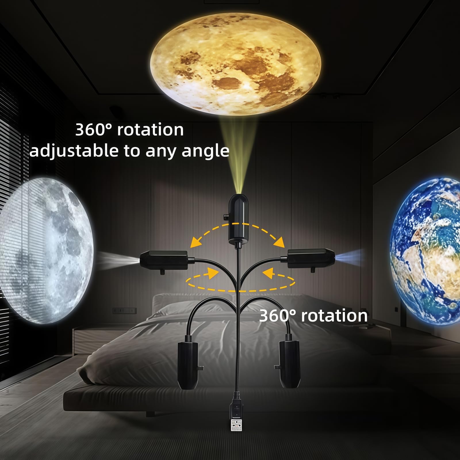 Galaxy Star Projector Night Light USB Nebula Lamp with 10 Planet Modes Flexible Gooseneck Ceiling Projector for Bedroom Kids Room Space Ambient Light Romantic Home Decor Gift