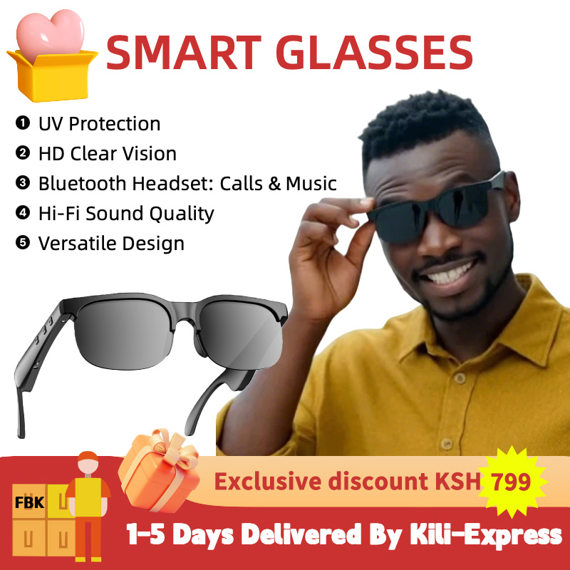 Smart Glasses Wireless Bluetooth 5.3 YooType Calling Music Playback Voice Assistant Built-in Mic Open Ear Speakers IPX4 Waterproof Sunglasses Comfortable Secure Fit for Men Women iOS Android Black