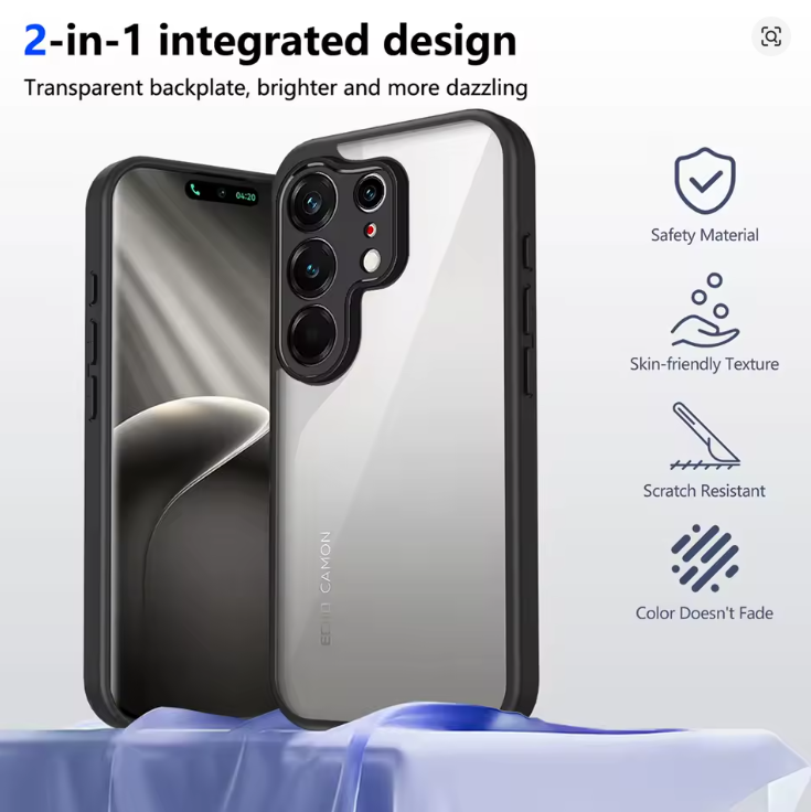 Tecno Camon 50/ Camon 50 Pro Cover Luxury Shockproof Heavy Protection Transparent Phone Case with Black Edges Clear and Colorless Heavy Protection Soft Bumper Cover