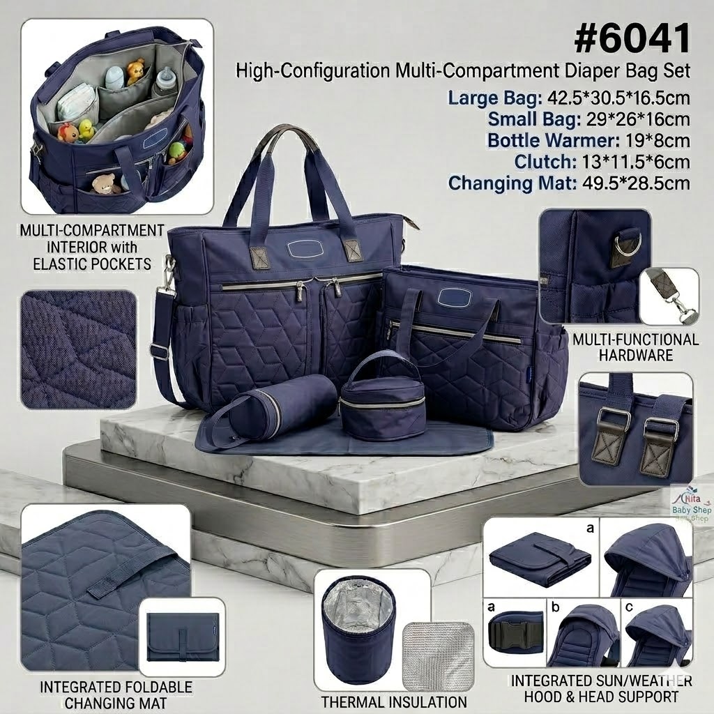 Chicco 5-Piece Waterproof Diaper Bag Set – Multi-Functional Maternity Travel Set with Changing Pad & Bottle Holder