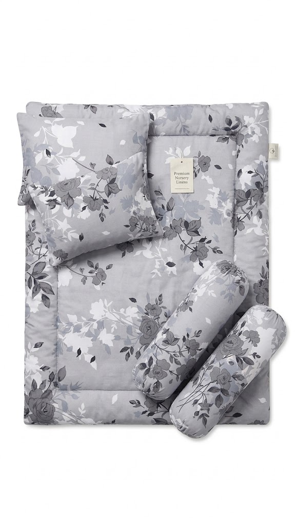 Baby Cot Bumper Safety Shield Padded Anti-Bump Barrier with 2 Bolsters and Head Support