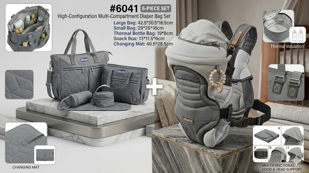 Chicco premium 2-in-1 Travel Bundle – Ultra Soft Baby Carrier & 5-Piece Waterproof Diaper Bag Set
