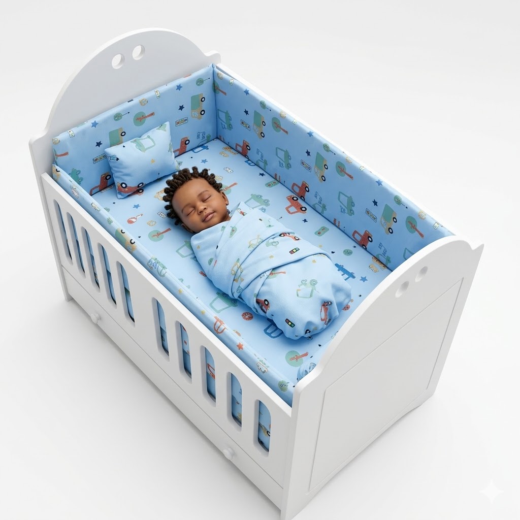 Baby Cot Bumper Safety Shield Padded Anti-Bump Barrier with 2 Bolsters and Head Support
