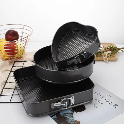 3-in-1 Cake Mold Baking Tin Set – Round, Square & Heart Shapes + Bread Loaf Pan