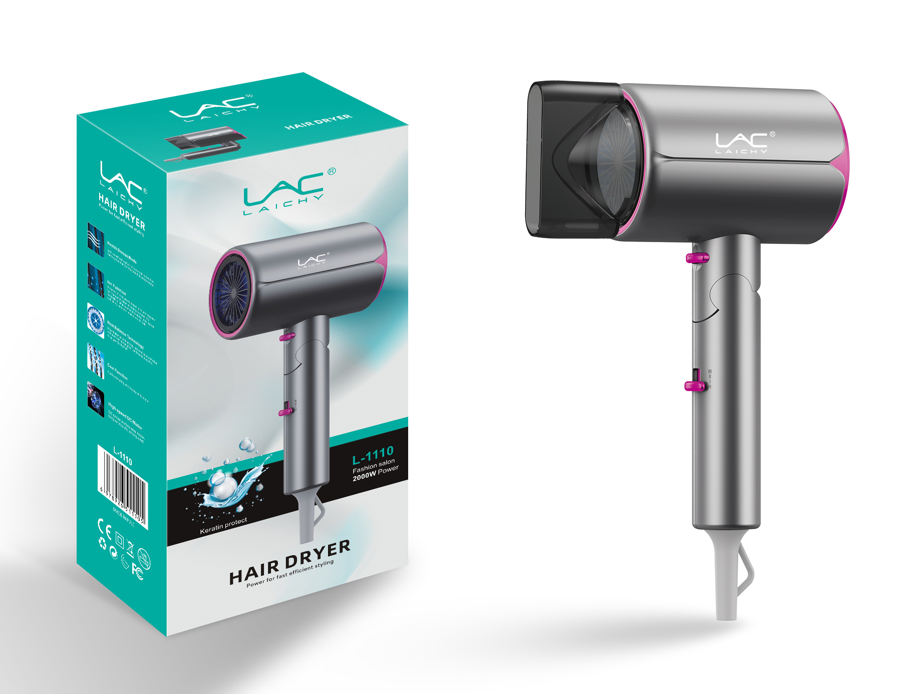 LAC LAICHY L-1110 PROFESSIONAL IONIC HAIR DRYER FASHION SALON HAIR DRYER 2000W AC 220V 50Hz-60Hz