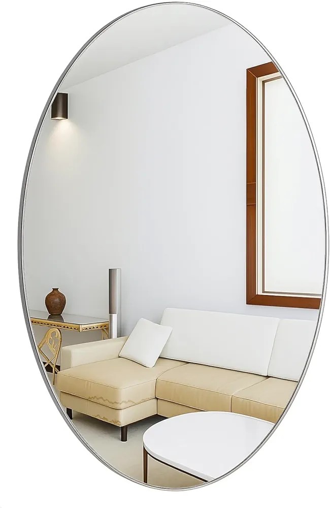 Oval shape 350× 500mm Shape Adhesive Mirror Sticker for Wall, Tiles, Bedroom, Living Room, Basin, Bathroom Wall I Both Side Sticker I Acrylic Wall Mirror