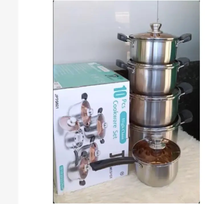 JP Jamesport Heavy duty induction base 10 PCS Stainless Steel Cookware Set Cooking Pots/sufuria