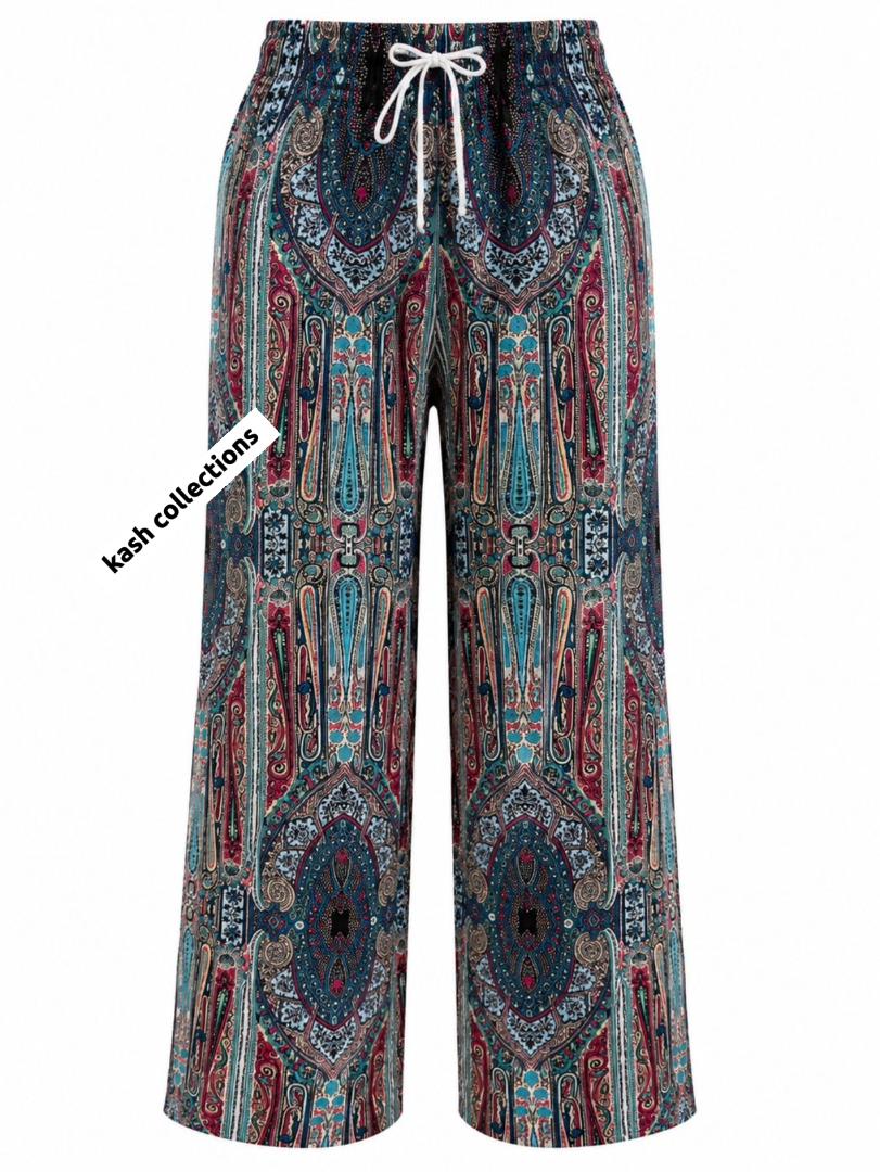 [LIMITED OFFER!] 3pcs Women’s Printed Wide Leg Palazzo Pants – High Waist Loose Casual Trousers - Mixed Colours and Design prints.