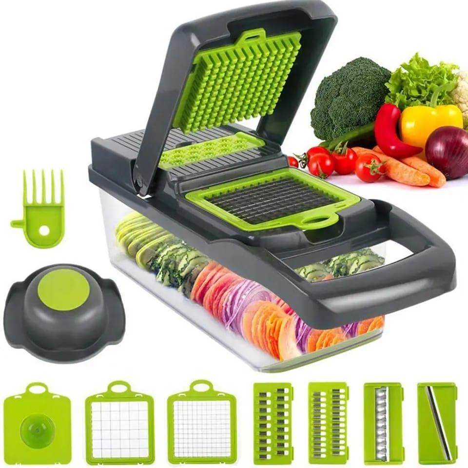 🥕 16pcs Veggie Slicer All-in-One Kitchen Cutter 🔪Make food preparation faster, easier and more fun with this 16-piece vegetable slicer set Perfect for slicing, dicing, grating and chopping vegetable