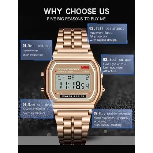 LIMITED OFFER!! Vintage Rose Gold F91W Series Digital LED Watch:| with Alarm | 1/100 Sec Stopwatch | 7-Yrs Lithium Battery | Water Resistant | Day, Date & Time LED Display | Lightweight | Watches