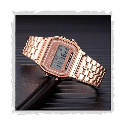 LIMITED OFFER!! Vintage Rose Gold F91W Series Digital LED Watch:| with Alarm | 1/100 Sec Stopwatch | 7-Yrs Lithium Battery | Water Resistant | Day, Date & Time LED Display | Lightweight | Watches