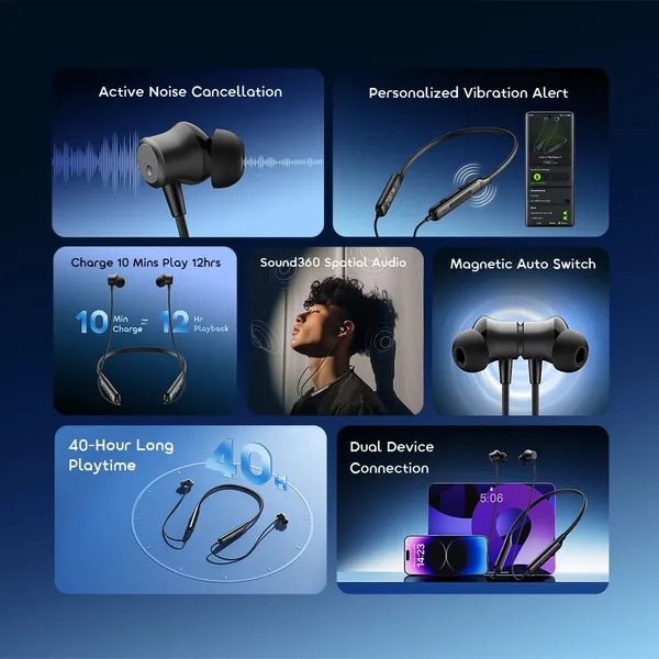 DISCOUNT DEALS!! ORAIMO NECKLACE 5:| Sound 360 Spatial Audio | 40-Hr Playtime | 2600mAh Battery | Personalized Vibration Alerts | Dual Device Connection | AI Call Noise Cancellation | Earphones