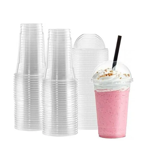 AMAZING OFFERS!! 100Pcs Disposable Plastic Cups with Dome Lids & Straws:| 250ml | Suitable for Juices, Iced Coffee, Smoothies, Milkshakes and Frozen Cocktails | Recyclable