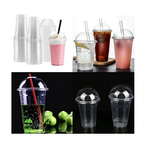 AMAZING OFFERS!! 100Pcs Disposable Plastic Cups with Dome Lids & Straws:| 250ml | Suitable for Juices, Iced Coffee, Smoothies, Milkshakes and Frozen Cocktails | Recyclable