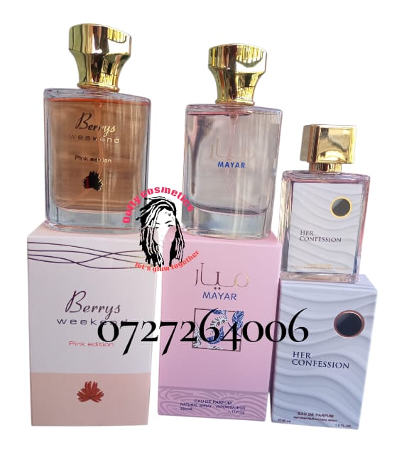 3pcs  Women’s Perfume Set –  Mayar 35ml +Berry’s Weekend 35ml & Her Confession 30ml(Long Lasting Fragrance)Enjoy variety and luxury with this 3-in-1 Perfume Collection, featuring three unique scents