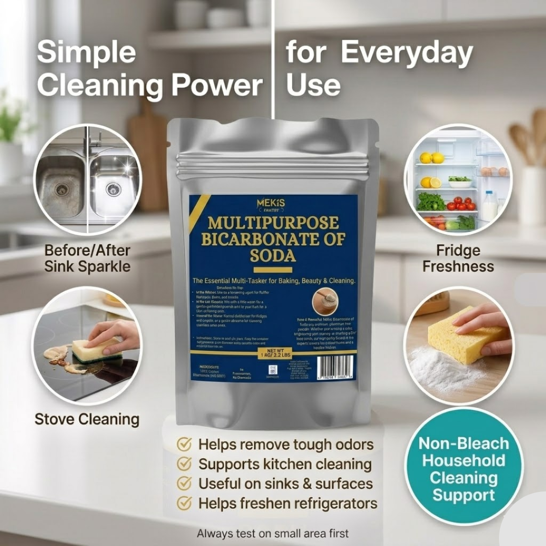 Mekis Pantry Multipurpose Bicarbonate of Soda (Food Grade) - ,A trusted household essential for baking, cleaning, deodorizing, and more.