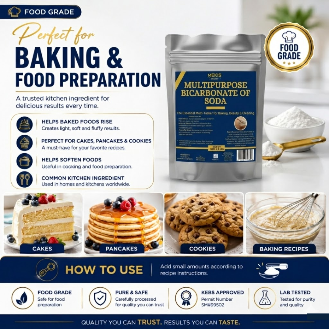 Mekis Pantry Multipurpose Bicarbonate of Soda (Food Grade) - ,A trusted household essential for baking, cleaning, deodorizing, and more.