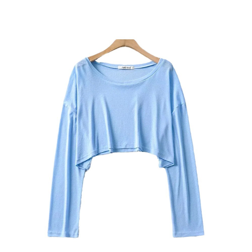 European and American style sexy off-shoulder top for women, spring and summer thin lazy style cover-up sun protection knitted long-sleeved T-shirt for women