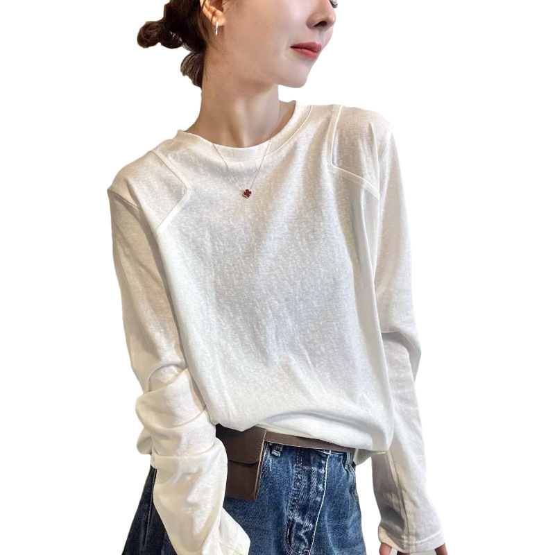 European station white long-sleeved T-shirt early autumn women's clothing 2025 new European goods trendy loose base shirt top