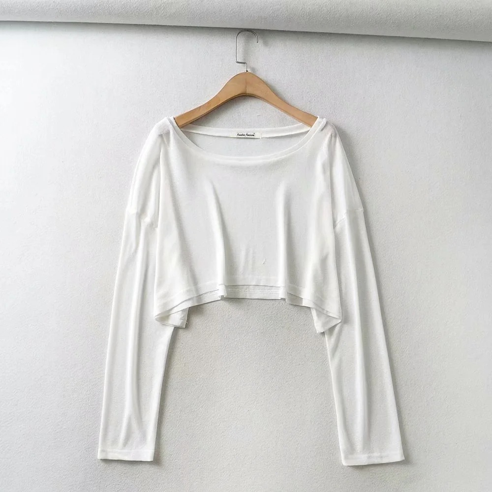 European and American style sexy off-shoulder top for women, spring and summer thin lazy style cover-up sun protection knitted long-sleeved T-shirt for women