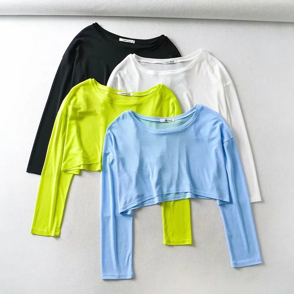 European and American style sexy off-shoulder top for women, spring and summer thin lazy style cover-up sun protection knitted long-sleeved T-shirt for women