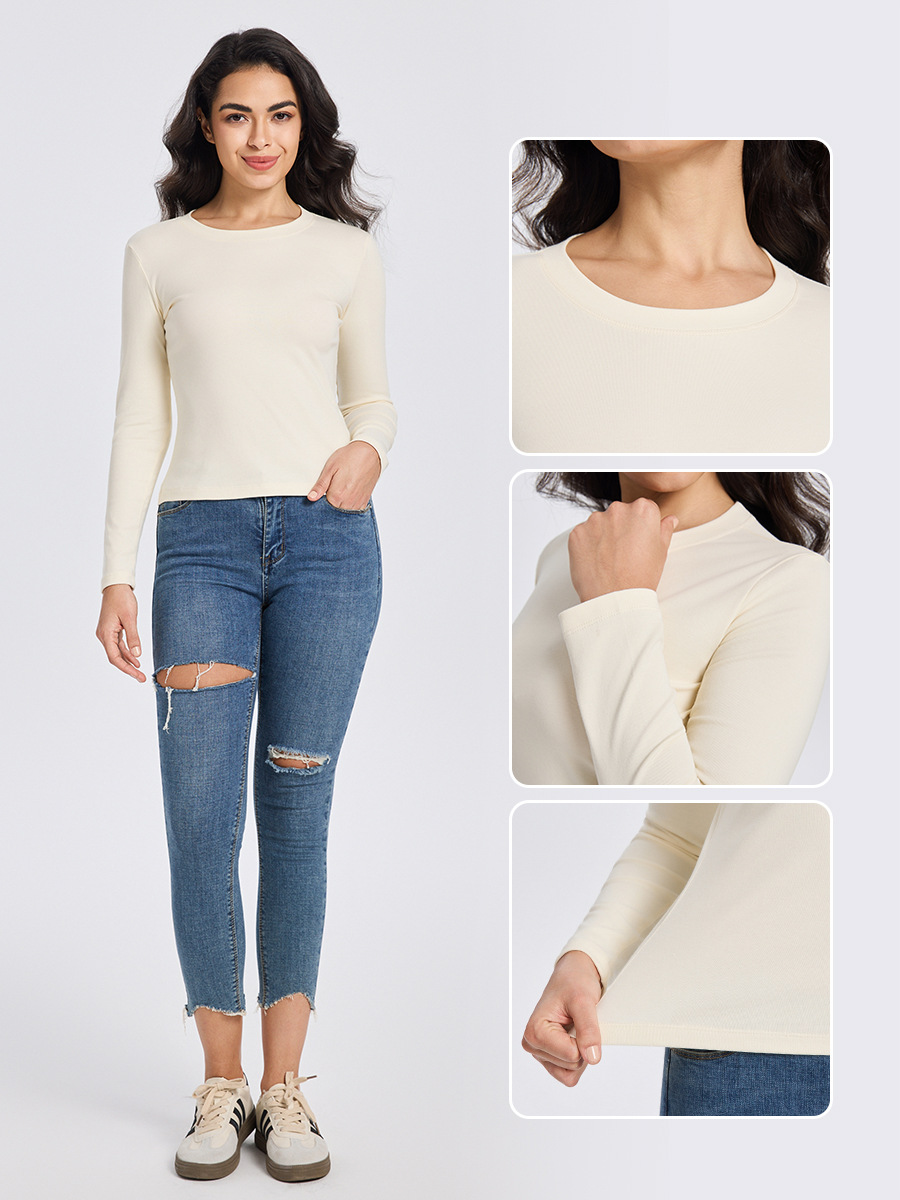 European and American women's casual long-sleeved T-shirt spring and autumn elastic fitted pullover T-shirt women's streetwear base layer top