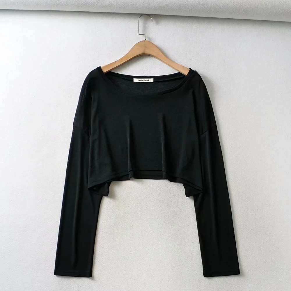 European and American style sexy off-shoulder top for women, spring and summer thin lazy style cover-up sun protection knitted long-sleeved T-shirt for women