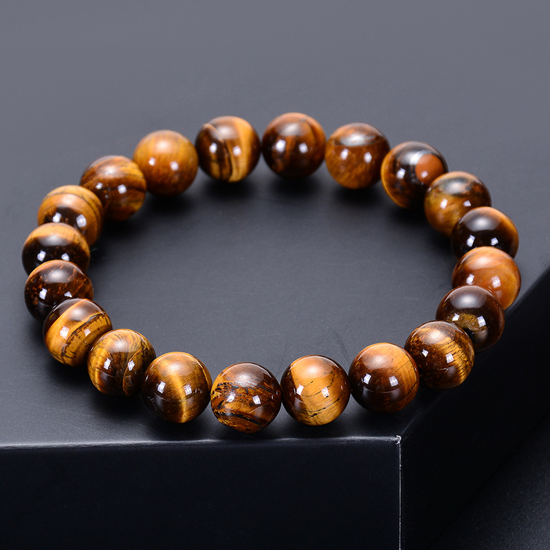 Cross-border Europe and America 6/8/10/12MM Natural Tiger Eye Stone Bracelet Handmade Beaded Single Circle Yellow Tiger Eye Bracelet Wholesale
