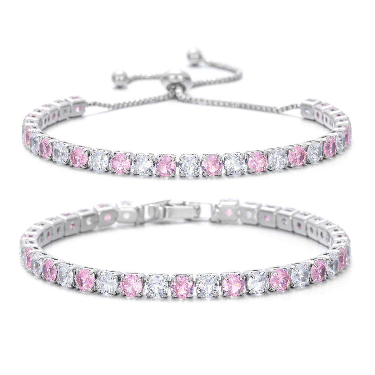 Cross-border 4mm round zircon single-row full-drill adjustable crystal tennis bracelet European and American fashion silver jewelry hand jewelry wholesale