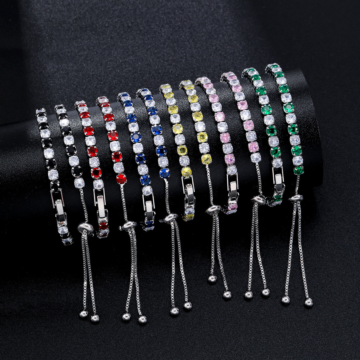 European and American popular colored zircon bracelet for women, two-tone full diamond-plated white gold tennis chain, Amazon cross-border jewelry wholesale.