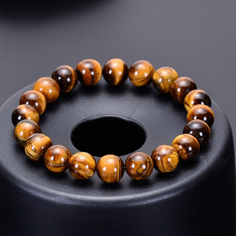Cross-border Europe and America 6/8/10/12MM Natural Tiger Eye Stone Bracelet Handmade Beaded Single Circle Yellow Tiger Eye Bracelet Wholesale