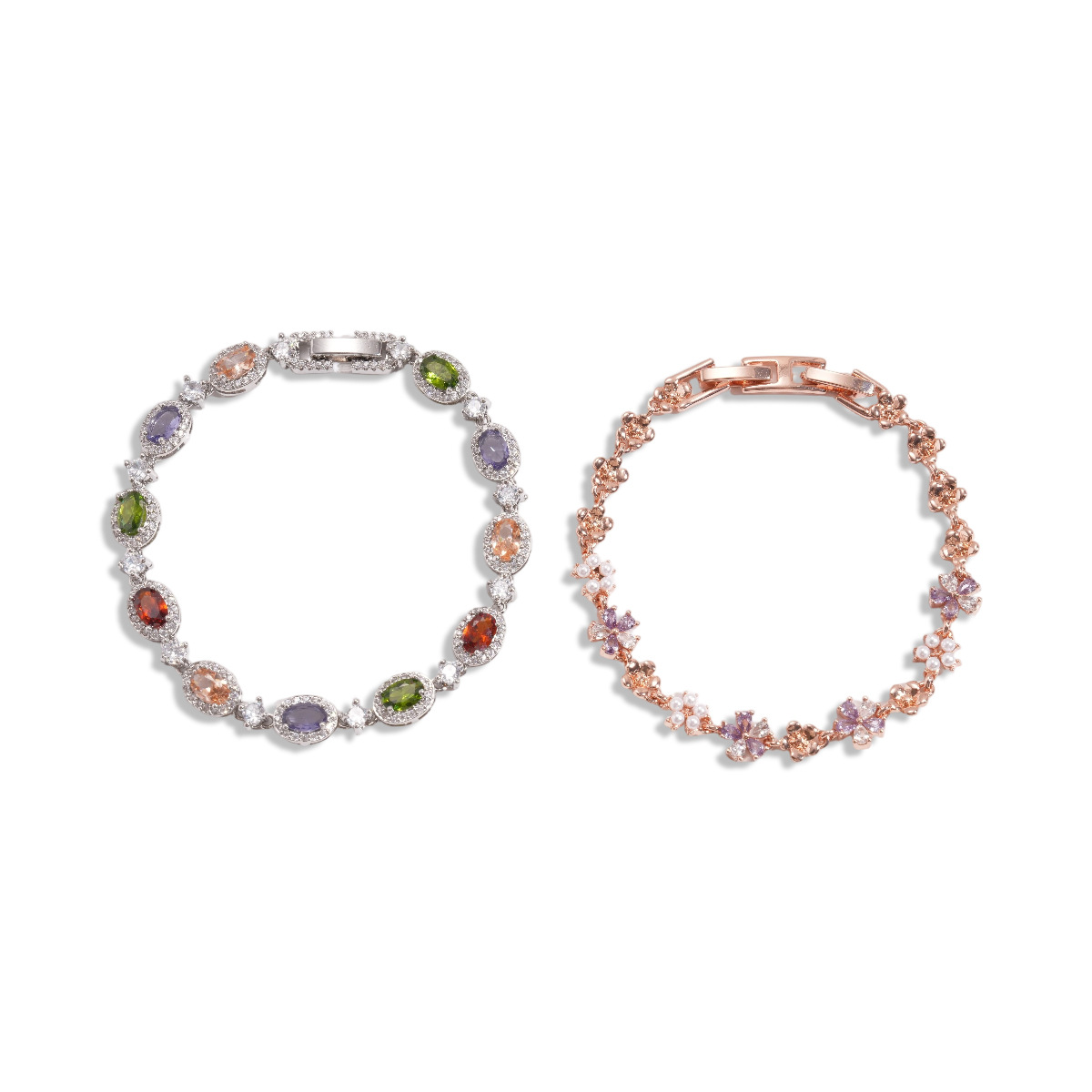 European and American light luxury style zircon imitation pearl flower oval buckle bracelet, vintage and exquisite, with a high-end temperament.