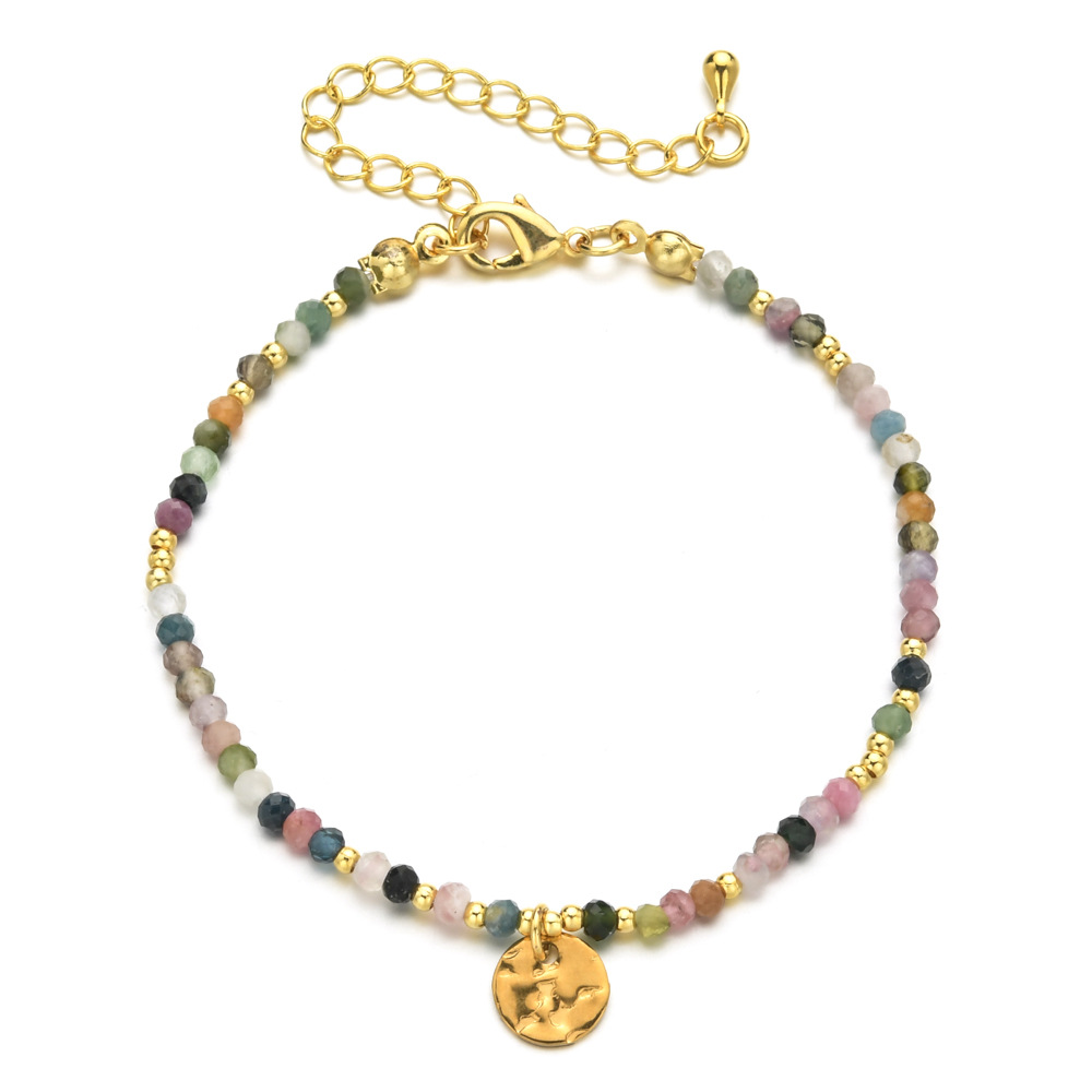 Cross-border irregular natural stone bead bracelet, European and American ethnic style stainless steel accessories, colorful crystal bracelet hand jewelry.