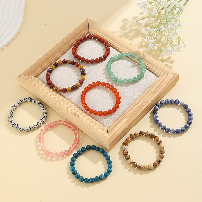 Popular European and American cross-border hot-selling fashion jewelry 8mm natural stone bracelet amethyst tiger eye agate bracelet hand jewelry