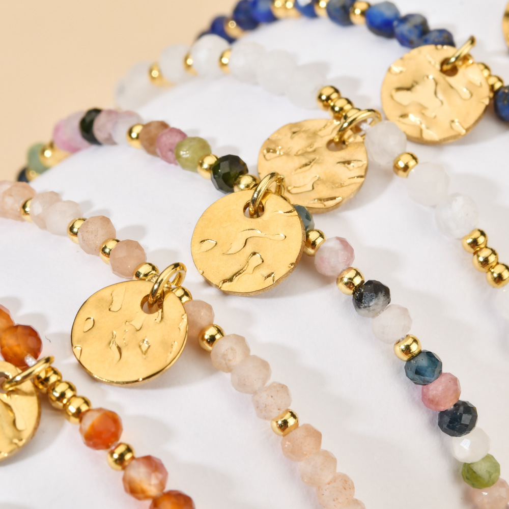 Cross-border irregular natural stone bead bracelet, European and American ethnic style stainless steel accessories, colorful crystal bracelet hand jewelry.