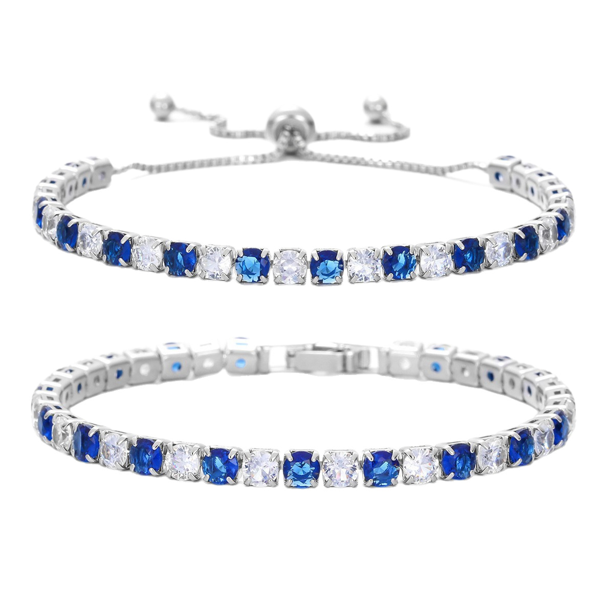 European and American popular colored zircon bracelet for women, two-tone full diamond-plated white gold tennis chain, Amazon cross-border jewelry wholesale.