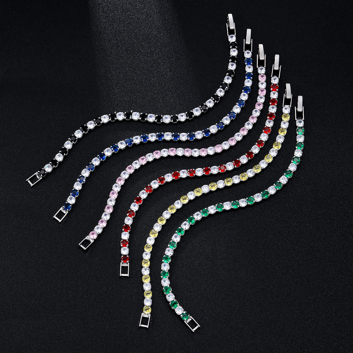 European and American popular colored zircon bracelet for women, two-tone full diamond-plated white gold tennis chain, Amazon cross-border jewelry wholesale.