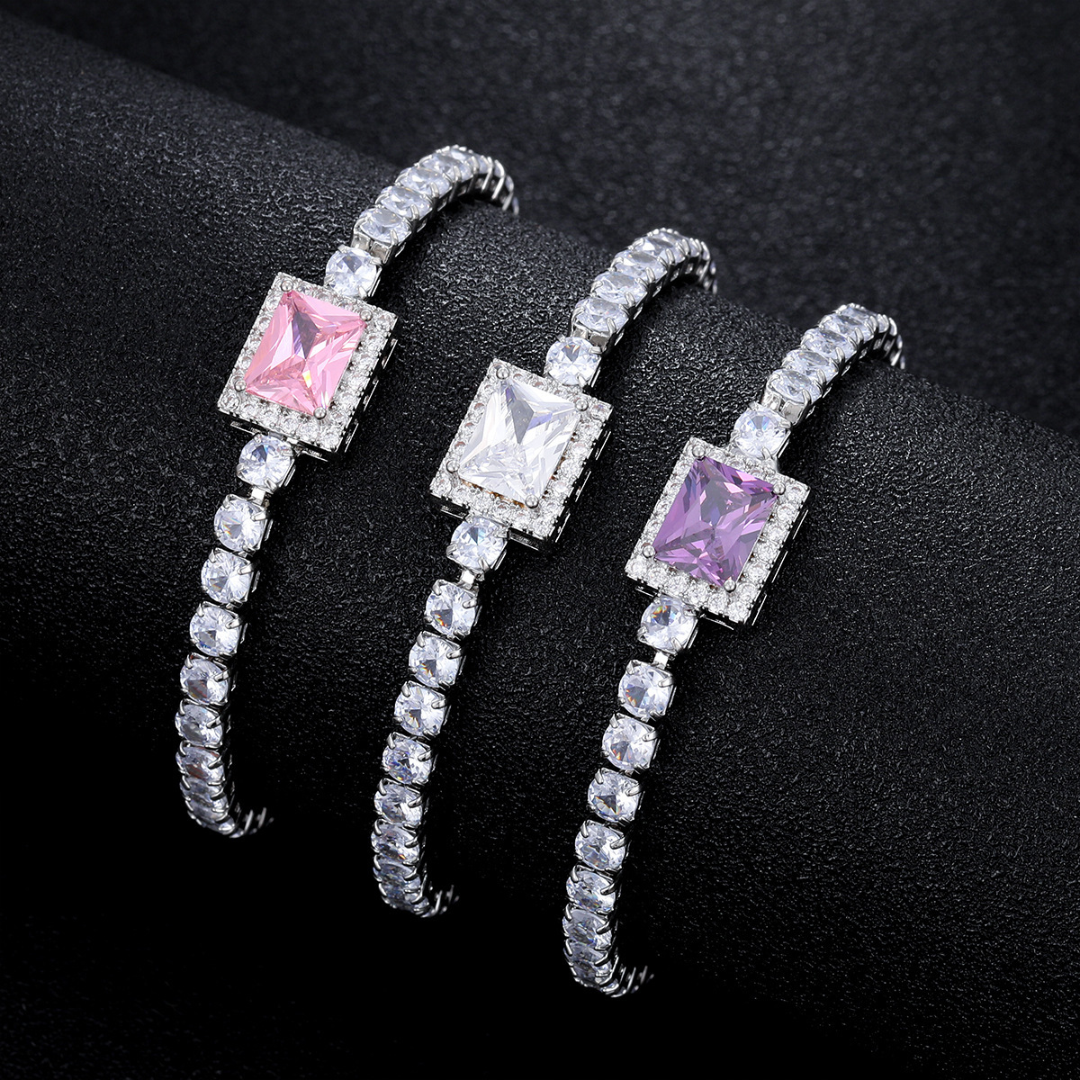 European and American cross-border hot-selling classic geometric design square exquisite zircon bracelet women's tennis bracelet hand jewelry wholesale