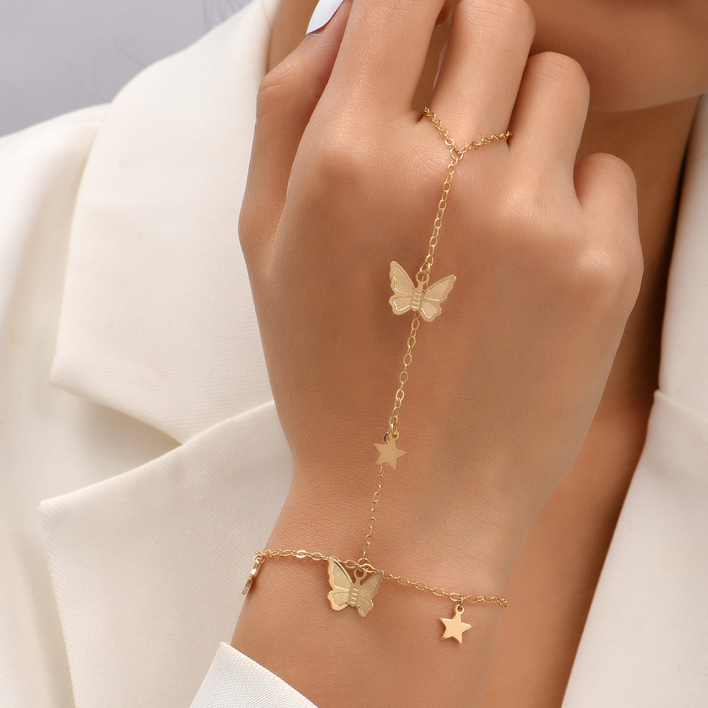 European and American cross-border Amazon five-pointed star butterfly sequin chain ring connected bracelet hand jewelry Yiwu manufacturer
