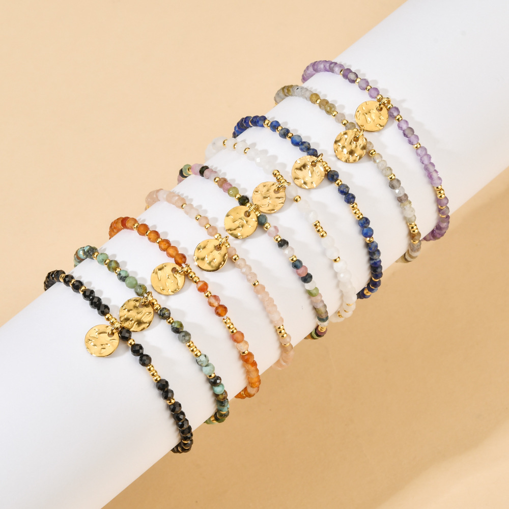 Cross-border irregular natural stone bead bracelet, European and American ethnic style stainless steel accessories, colorful crystal bracelet hand jewelry.