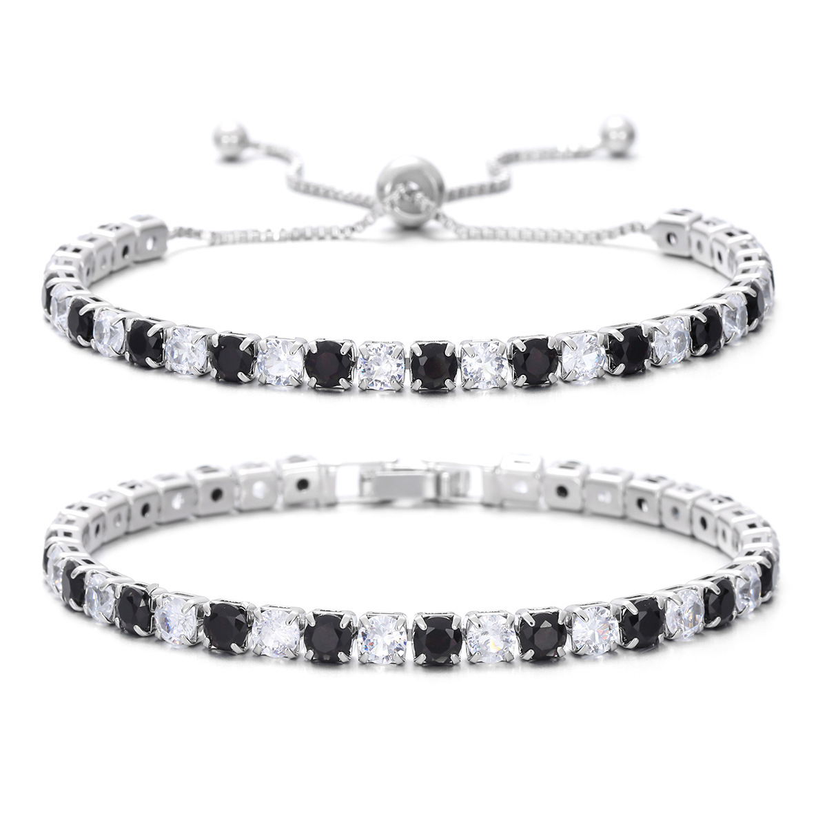 European and American popular colored zircon bracelet for women, two-tone full diamond-plated white gold tennis chain, Amazon cross-border jewelry wholesale.
