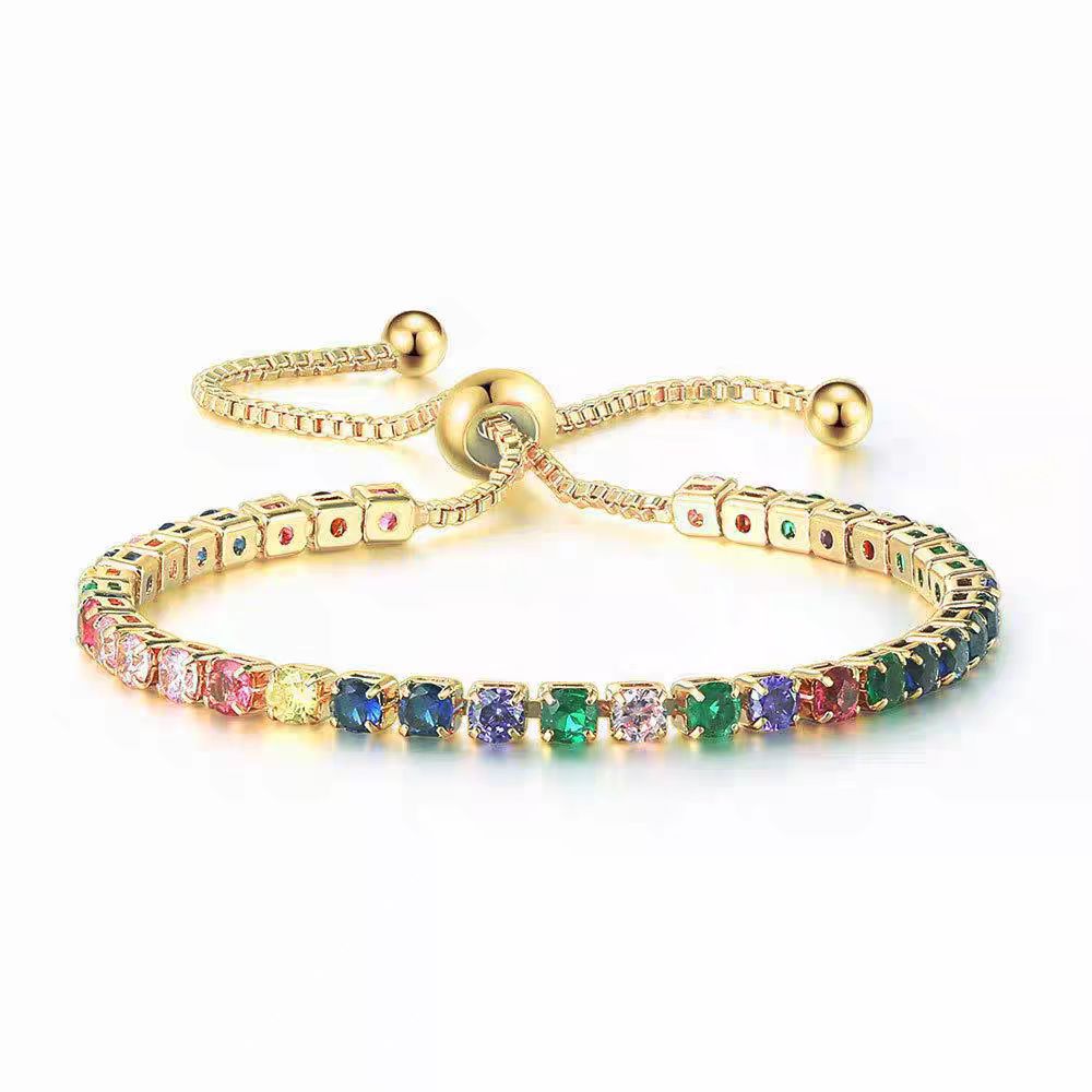 European and American Amazon fashion colorful birthstone bracelet adjustable full diamond crystal tennis bracelet for women zircon jewelry