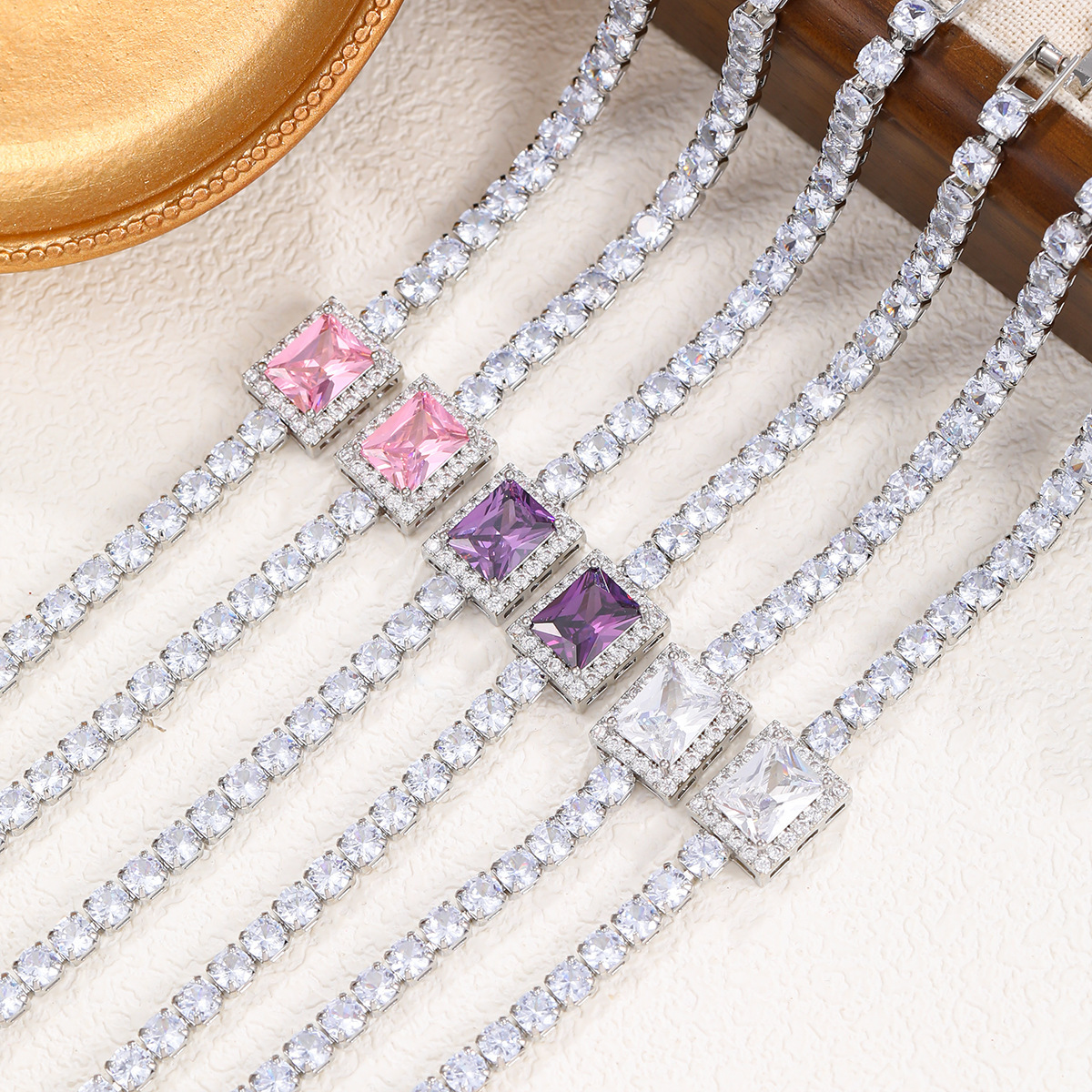 European and American cross-border hot-selling classic geometric design square exquisite zircon bracelet women's tennis bracelet hand jewelry wholesale