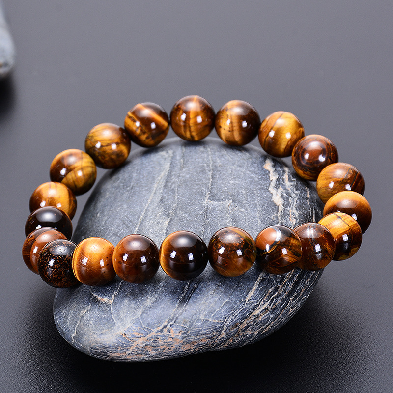 Cross-border Europe and America 6/8/10/12MM Natural Tiger Eye Stone Bracelet Handmade Beaded Single Circle Yellow Tiger Eye Bracelet Wholesale