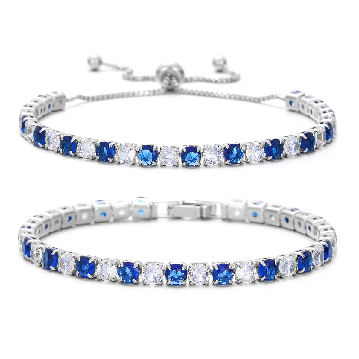 Cross-border 4mm round zircon single-row full-drill adjustable crystal tennis bracelet European and American fashion silver jewelry hand jewelry wholesale
