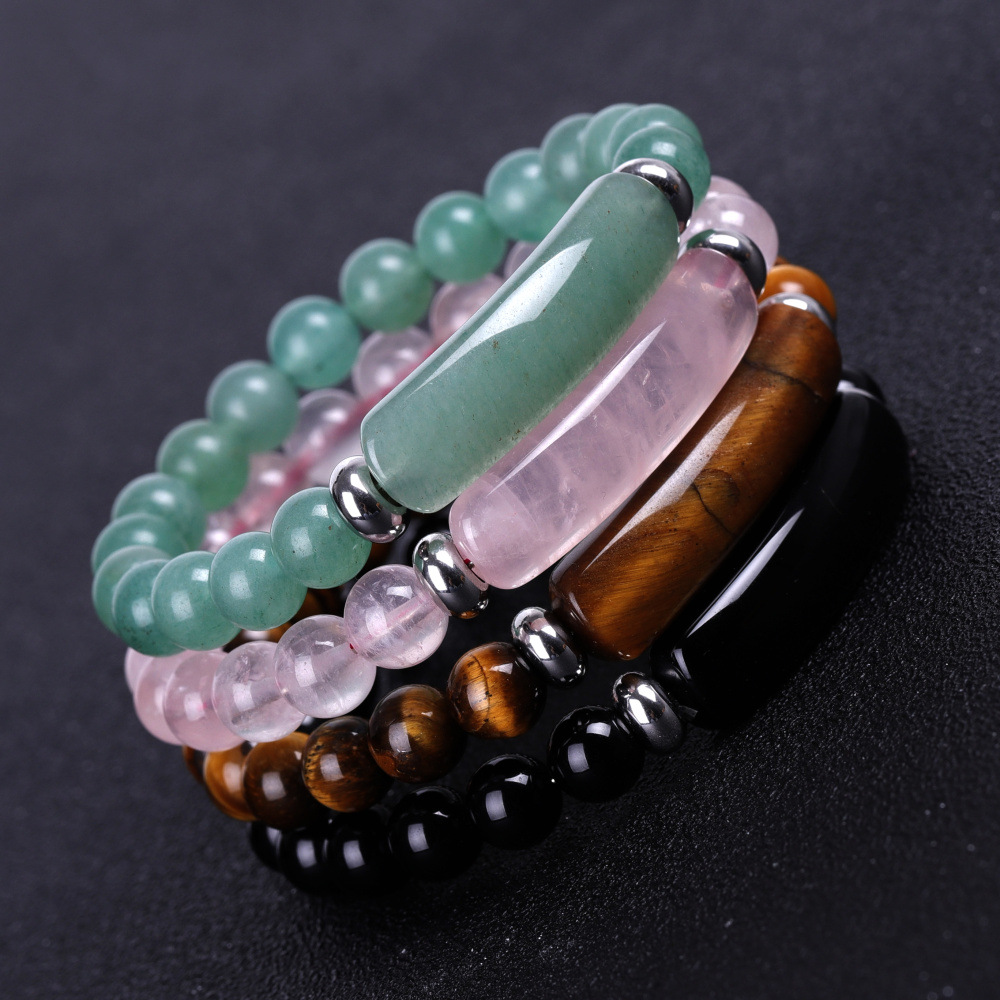 Cross-border Amazon jewelry pink crystal bridge bracelet tiger eye stone green aventurine hand bracelet hand string European and American popular fashion first